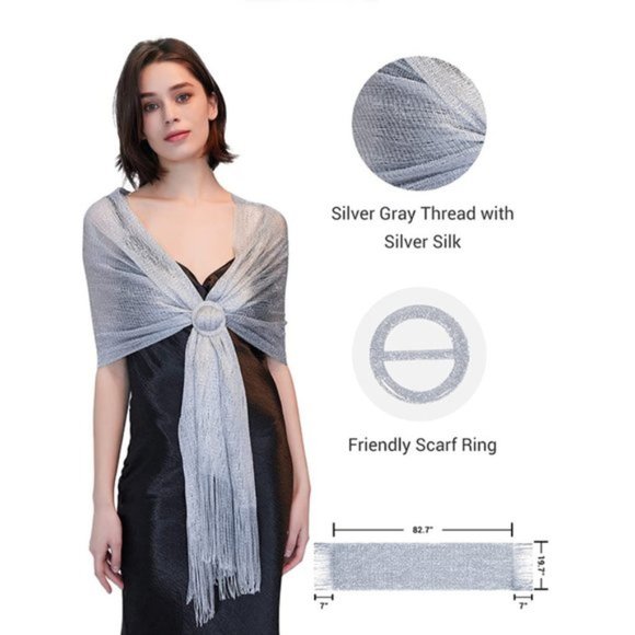 Sparkly Shawls and Wraps with Buckle Silver Grey - Picture 2 of 6